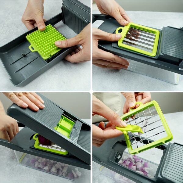 12/16pcs/Set, Vegetable Chopper, Multifunctional Fruit Slicer, Handle Food Grater, Vegetable Slicer, Cutter With Container, Onion Mincer Chopper With Multiple Interchangeable Blades, Household Potato Shredder, Kitchen Stuff, Kitchen Accessories - Image 9