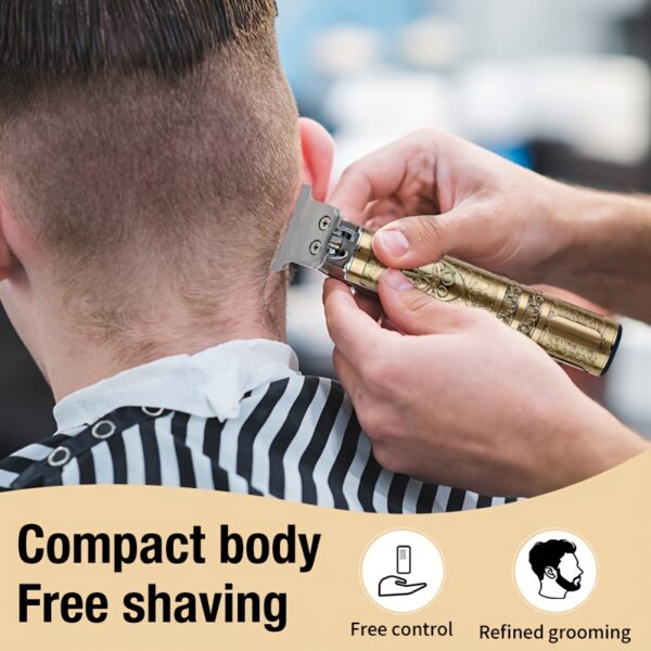YAIAWISU Men's Cordless Hair Clippers & Beard Trimmer Kit - Golden, USB Rechargeable with LCD Display, Precise T-Blade, Includes Guide Combs & Accessories, 600mAh Battery, Rechargeable Hair Trimmer - Image 10