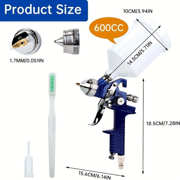 HVLP Paint Sprayer with 3 Sizes of Nozzles to Choose from 1.4/1.7/2mm and 600ml Plastic Cup - Easy Painting Tool - Professional Grade Paint Sprayer for Indoor or Outdoor Applications - Consistent Finish - Innovative Paint Supply - Image 4