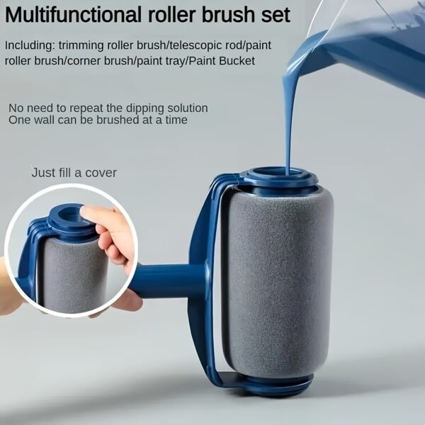 1pc Multifunctional Sponge Paint Roller Brush with Telescopic Handle – Thick, Durable Plastic Fiber Bristles for Effortless Wall Painting, No Dead Angle Coverage, Blue & White Design - Image 3