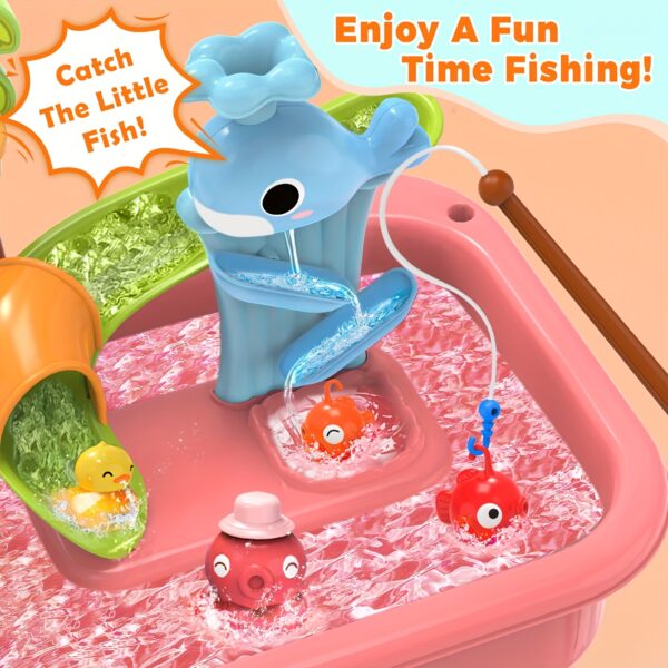 Water Table - Outdoor Sensory Play Table with Water Pump, Running Water Faucet & Sand Play Table, Role Play Table - Pink/Blue/Green - Image 5
