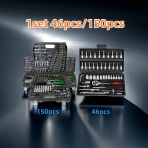 150pcs/46pcs Chrome Vanadium Steel Socket Wrench Set for Father'S Day - Durable Torx Bit Kit for Auto & Home Repair, Includes Advanced Storage Case, No Assembly Required, Uncharged, Without Battery