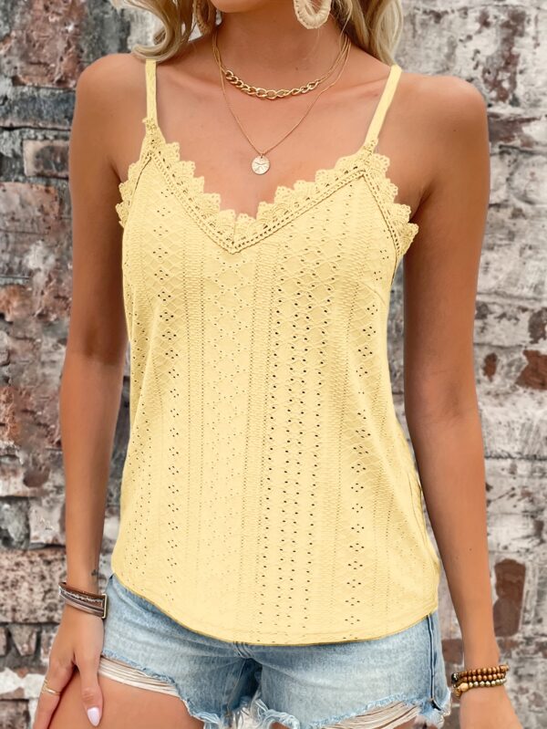 Eyelet Contrast Lace Cami Top, Casual V-neck Spaghetti Strap Top For Summer, Women's Clothing For Coquette/Cute/Y2K Style - Image 40
