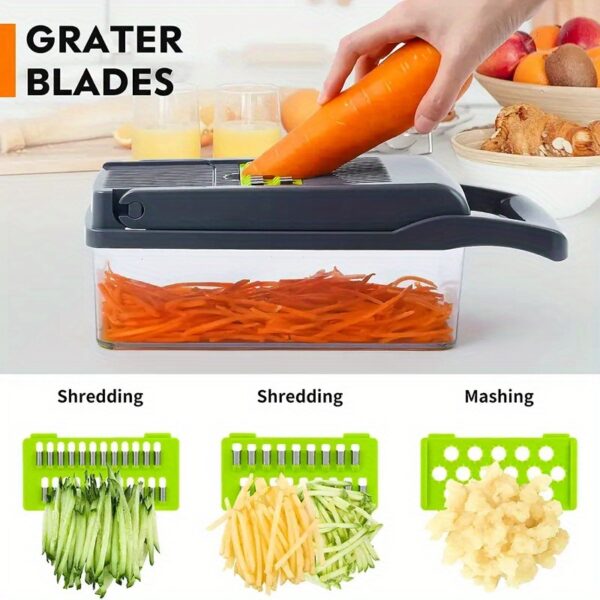 12/16pcs/Set, Vegetable Chopper, Multifunctional Fruit Slicer, Handle Food Grater, Vegetable Slicer, Cutter With Container, Onion Mincer Chopper With Multiple Interchangeable Blades, Household Potato Shredder, Kitchen Stuff, Kitchen Accessories - Image 15