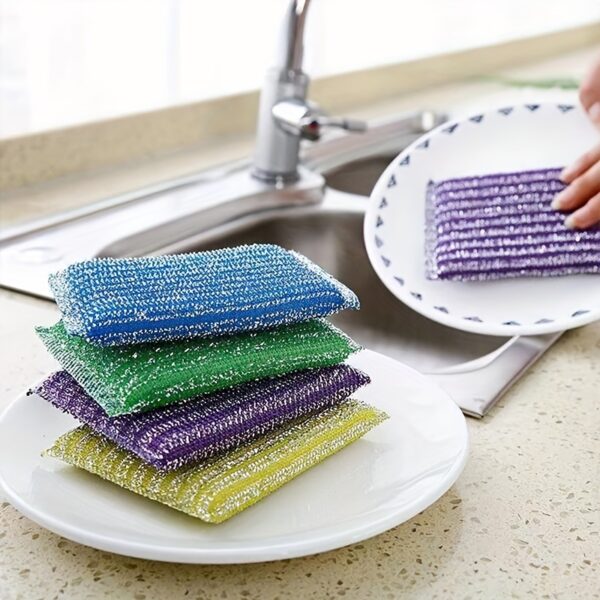 [4pcs Double-sided Cleaning Sponge] 4pcs, Kitchen Dishwashing Sponge, Does Not Hurt Pot Brush Pot Artifact, Household Double-sided Cleaning Sponge Wipe, Scouring Pad, Kitchen Scrub Sponge, Cleaning Supplies, Cleaning Tool, Back To School Supplies - Image 3