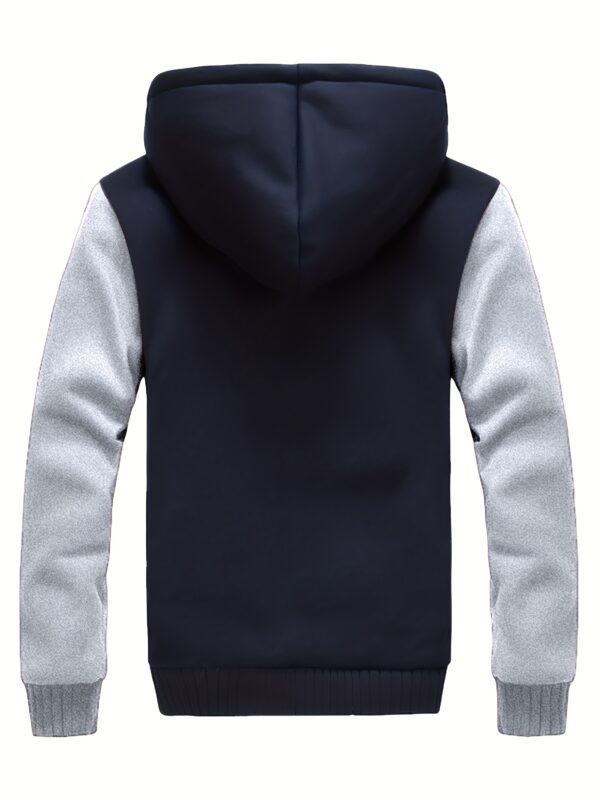 Men's Warm Fleece Hooded Jacket, Casual Color Block Jacket Coat For Fall Winter - Image 23
