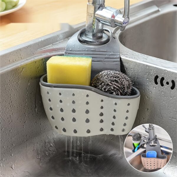 1pc Sink Sponge Holder, Sink Organizer Storage Box, Hangable Multifunctional Drain Adjustable Shoulder Strap, Kitchen Sink Sponge Holder And Kitchen Bathroom Faucet Hanging Basket Storage, Kitchen Supplies - Image 8
