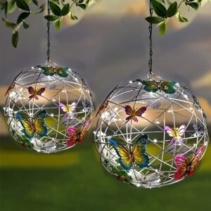 Solar-Powered Butterfly Ball Lantern, Outdoor Hanging LED Light, Plastic Solar Charging, 600mAh Nickel Battery, No Remote Control, Non-Removable Photovoltaic, Decorative Garden Light