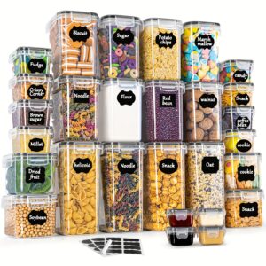 28pcs Storage Container Set, Kitchen Organizer, Airtight Plastic Storage Containers with Lids, Suitable for Storing Cereal, Flour, Coffee Beans, And Cornflakes, Sizes 2L, 1.4L, 0.8L, 0.32L, And 0.06L.