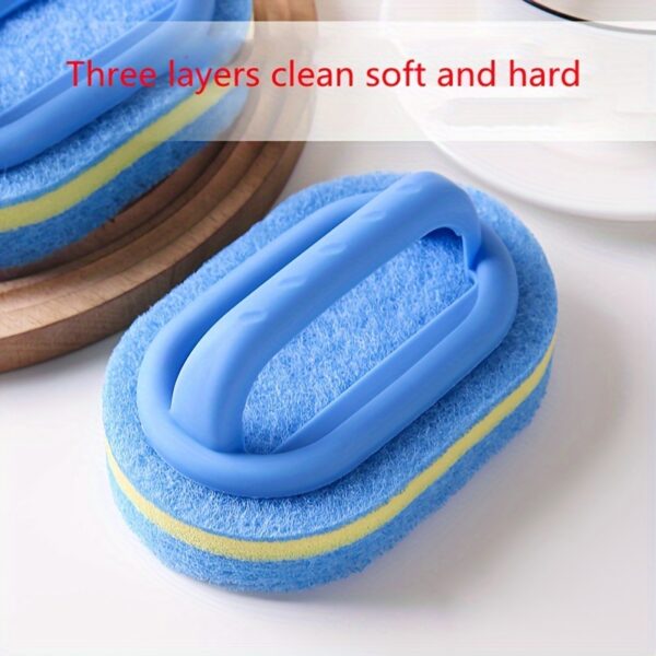 1pc, Sponge Cleaning Brush With Handle, Bathroom Bath And Tile Scrub Brush, Kitchen Cleaning Sponge Wipe, Dishwashing Sponge Brush, Pot Brush, Durable Cleaning Sponge, Power Decontamination, Cleaning Supplies, Back To School Supplies - Image 8