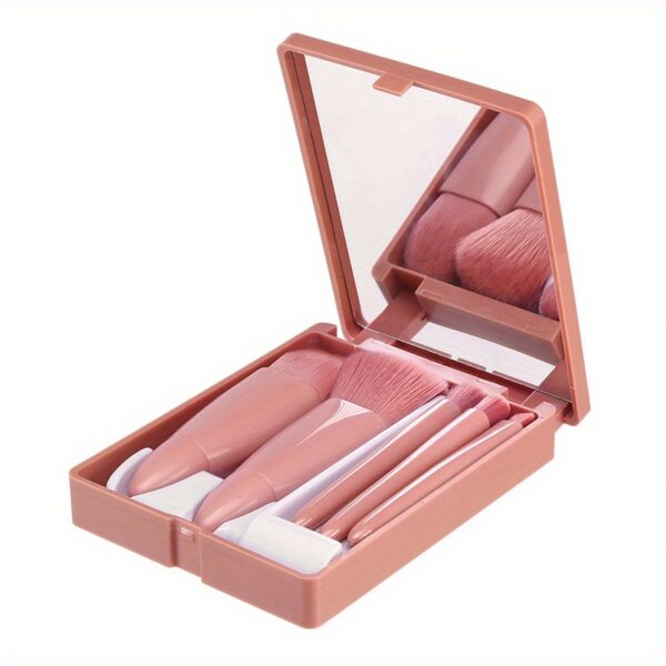 5pcs/set Portable Mini Makeup Brush Set With Mirror And Case - Soft Fiber Hair Powder And Eye Shadow Brushes For Professional Beauty Tools - Image 15