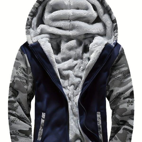 Men's Warm Fleece Hooded Jacket, Casual Color Block Jacket Coat For Fall Winter - Image 17