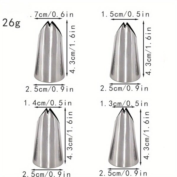 Stainless Steel Medium Size 4pcs Icing Nozzles - 0.5/0.6inch Piping Tips for Cake Decorating, Home Kitchen, and Bakery - Kitchen and Baking Supplies - Image 11