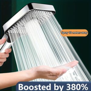 Square Button Adjustable Shower Head Silvery: Super Supercharged Shower Head Square Thick Water Outlet Household Water Heater One-hand Spray Shower Head Bath Heater