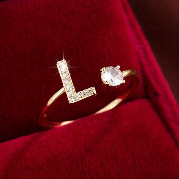 Adjustable Copper Ring With Four-claw Round Zirconia, Featuring The 26 English Letters Of Fashion Trend. - Image 7