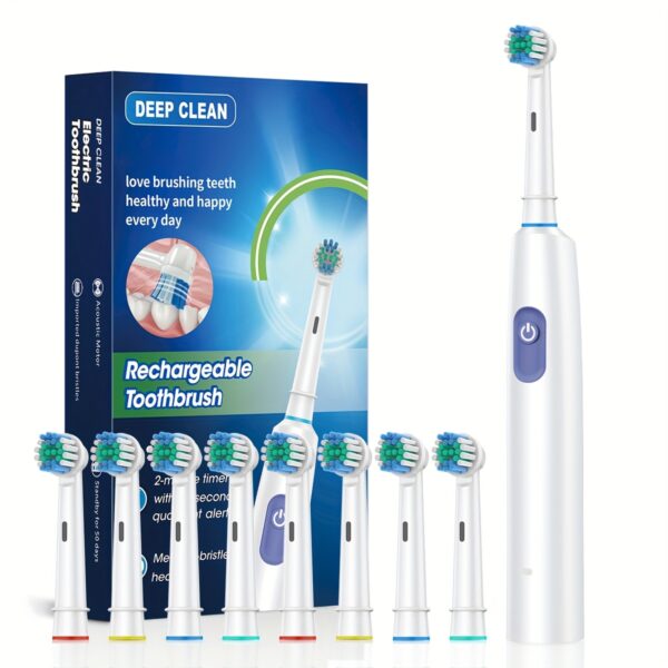 Rechargeable Automatic Smart Toothbrush for Adults - 5 Cleaning Modes, 8 Replacement Heads, USB Charging, 600mAh Lithium Battery, Ideal for Home & Travel, Perfect Gift for Students, Men, Women, Couples - Black - Image 6