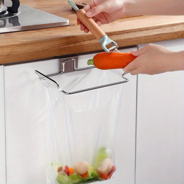 Stainless Steel Kitchen Trash Bag Holder - Easy Install, Wall-Mounted Garbage Storage Rack for Cabinet Door, Vegetable Scrap Holder | Modern Trash Solution | Stainless Steel Rack, Garbage Bag Holder - Image 3