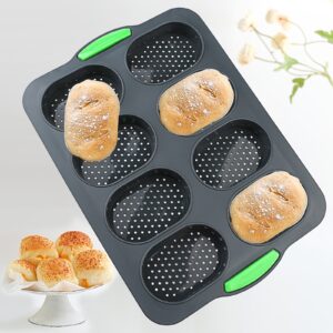 1-Pack Non-Stick Bakeware - 8-Cup (7+1) Silicone Cookie, Pastry Pan, Burger, Hot Dog, French Bread, Baguette - Oven Safe to 446°F (230°C), Easy Clean, Perfect for Thanksgiving, Christmas, Easter, Halloween, Hanukkah - Commercial & Home Kitchen Use, Baking