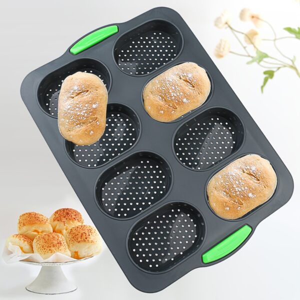 1-Pack Non-Stick Bakeware - 8-Cup (7+1) Silicone Cookie, Pastry Pan, Burger, Hot Dog, French Bread, Baguette - Oven Safe to 446°F (230°C), Easy Clean, Perfect for Thanksgiving, Christmas, Easter, Halloween, Hanukkah - Commercial & Home Kitchen Use, Baking