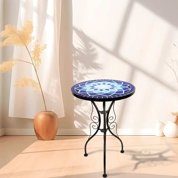 Glass Top Round Pedestal Table Set for Outdoor Patio Balcony - Decorative Mosaic Design, Durable Stained Glass Coffee Tables - Image 20