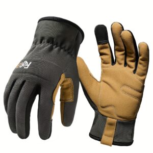 1 Pair High-Performance Work Gloves for Men & Women - Breathable, Touchscreen-Friendly, Light Duty with Excellent Grip in Olive Green, Black & Brown - Ideal for Construction, Gardening, Mechanics & More