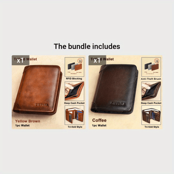 1pc CIEPHIA Vintage Genuine Leather RFID Blocking Wallet for Men - Slim, Multi-Functional ID & Credit Card Holder, Deep Brown with Embossed Logo, Ideal Gift for Valentine's Day - Image 20