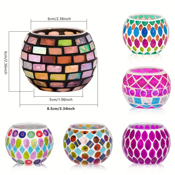 6-Piece Mosaic Glass Votive Candleholder Set - Handmade Stained Glass Tealight Holders for Tabletop Decor, Ideal for Christmas, Thanksgiving, Father's Day, Mother's Day & Graduation - Image 5