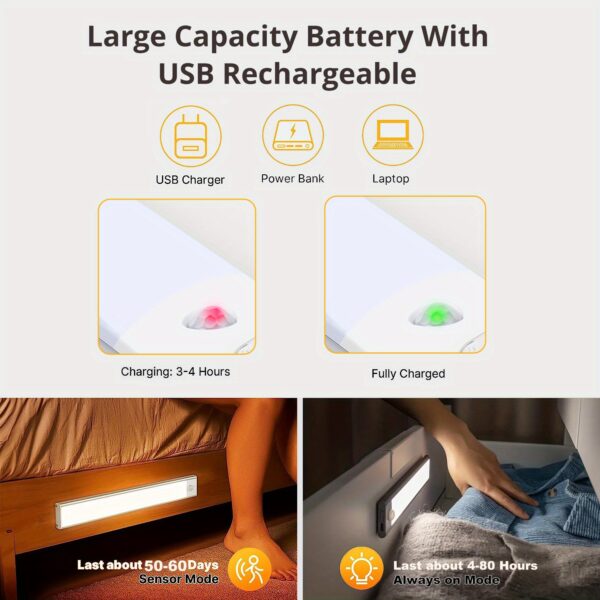 1pc KATHYLIGHT LED Motion Sensor Cabinet Light, Brushed Metal Strip Sconce with Voice Control, Wireless Magnetic USB Rechargeable, Auto-shut-off, Detachable Fixture, Plastic Shade, for Wardrobe, Closet, Kitchen, Stairs, Corridor, Shelf - 800mAh Lithium Ba - Image 25