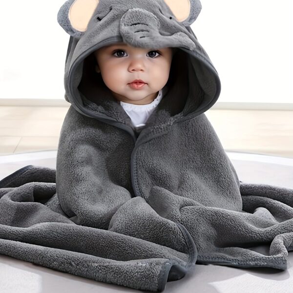 Super Absorbent Microfiber Baby Bathrobe - Adorable Elephant Hooded Towel with Matching Hat, Soft & Cozy for Boys and Girls 0-2 Years, Cartoon Design, Machine Washable, Baby Bath Accessories - Image 10