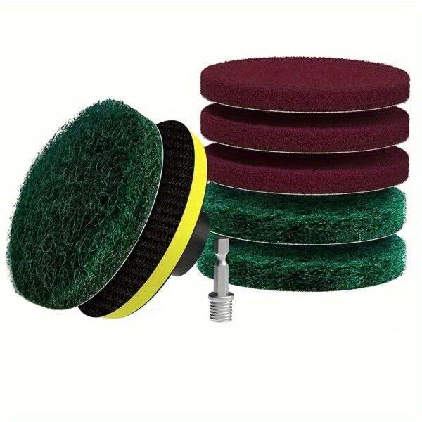 8PCS Power Drill Scrubber Brush Tile Cleaning Kit with Sanding Sponges, Green 180-240 Grits and Red 320-400 Grits - Bathroom Floor Tub Polishing Pads Home Cleaning Tools Set. - Image 3