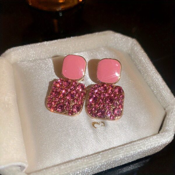 Square Shape Full Shiny Rhinestone Decor Dangle Earrings Luxury Elegant Style Alloy Jewelry Banquet Party Ear Ornaments - Image 3