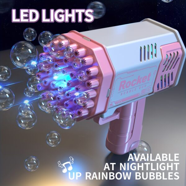 40-Hole Kids Bubble Blower Machine with LED Lights - Portable Electric Bubble Gun for Outdoor Parties, Birthdays, Boys & Girls (Pink/Blue, Battery-Powered, No Solution Included), Kids Party Favors | Vibrant Design | Colorful Toy - Image 4
