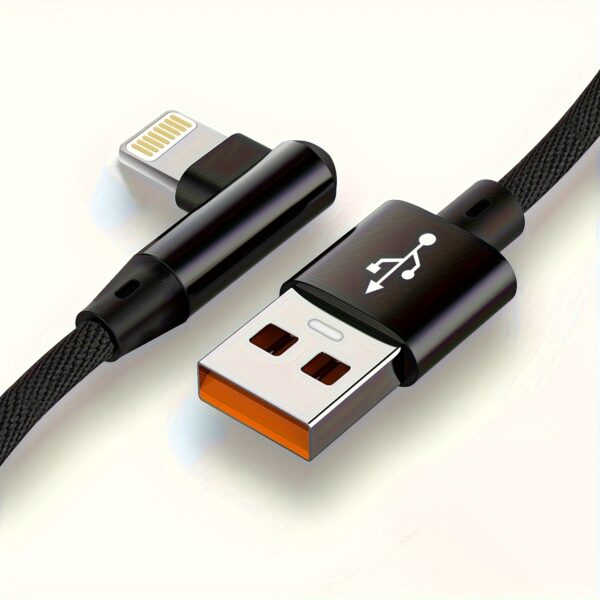Ultra-Fast 90-Degree USB Charging Cable - Rapid Power Delivery, Tangle-Free Design, Wide Compatibility for iPhone 14/13/12/11/X/8/7/7Plus/6/6S/5, iPad, and More Devices - Image 2