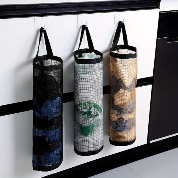 1pc Durable Wall-Mounted Plastic Bag Dispenser, Foldable Breathable Mesh Garbage Bag Holder, Washable Hanging Storage Organizer for Various Room Types - Image 4