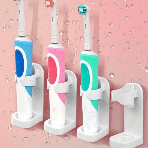 1pc Wall-Mounted Electric Toothbrush Holders, Self-Adhesive Toothbrush Head Stands, No-Drill Storage Racks, Plastic, Bathroom Organizer Accessories - Image 9
