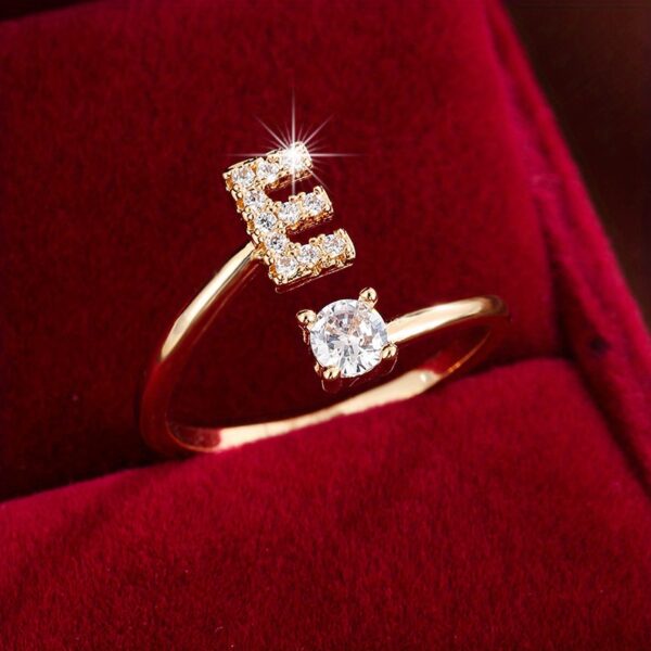 Adjustable Copper Ring With Four-claw Round Zirconia, Featuring The 26 English Letters Of Fashion Trend. - Image 19