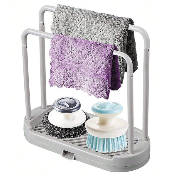 1pc Grey Kitchen Sink Rack Tray Organizer Stand, Kitchen Countertop Rust Proof Sink Accessories, for Sponge, Dish Cloth, Rag, Brush, Scrubber Storage Holder., Kitchen Sink Accessories - Image 2