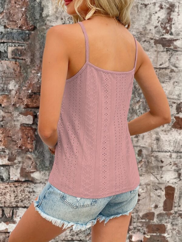 Eyelet Contrast Lace Cami Top, Casual V-neck Spaghetti Strap Top For Summer, Women's Clothing For Coquette/Cute/Y2K Style - Image 21