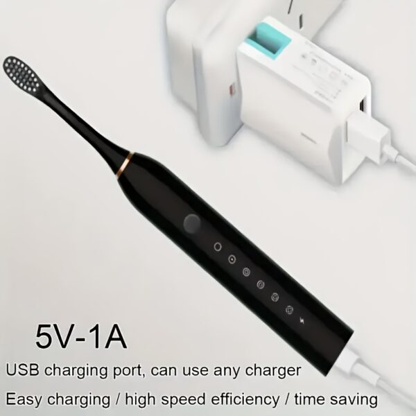 8pcs Adult Sonic Electric Toothbrush Set, IPX7 Waterproof, 6 Smart Modes, 8 Replacement Heads, USB Rechargeable with Lithium Battery, 300mAh, <36V, Suitable for Sensitive Teeth and Gums, Soft Bristles, 2-Minute Timer & 30-Second Interval Reminder - Image 8