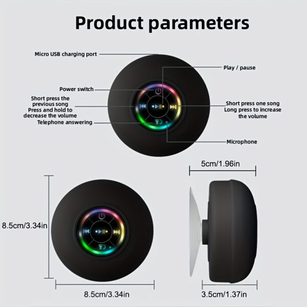 Popular Choice] Portable Wireless Speaker with Suction Cup - USB Rechargeable, 2-Hour Playtime, Parties, Bathroom, Travel & Outdoor,RGB Lighting Bathroom Suction Cup Wireless Speaker, HD Sound Quality - Image 4