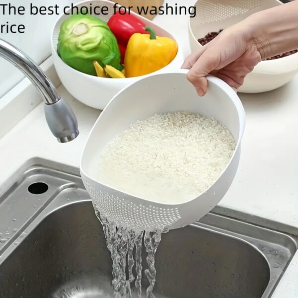 Versatile Kitchen Washing Basket - Perfect for Rice, Vegetables & Fruits | Modern Plastic Design with Drainage Feature | Essential Storage Accessory - Image 3