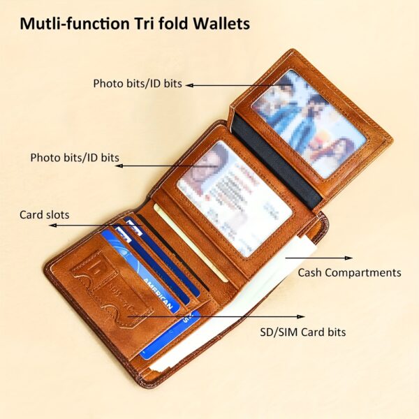 1pc CIEPHIA Vintage Genuine Leather RFID Blocking Wallet for Men - Slim, Multi-Functional ID & Credit Card Holder, Deep Brown with Embossed Logo, Ideal Gift for Valentine's Day - Image 2