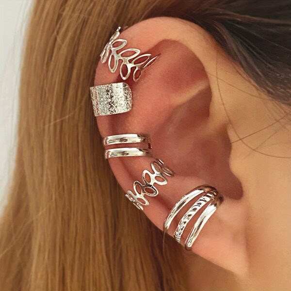 5pcs Set Hip Hop Y2K Style Leaf Cutout Ear Cuffs, Zinc Alloy, Outdoor-Flags Theme, Multicolor Options - Image 5
