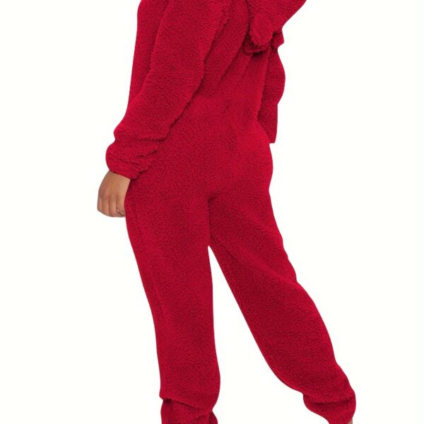 Fuzzy Hooded Pajama Jumpsuit For Music Festival, Comfy & Cute Long Sleeve Zipper Pajamas, Women's Lingerie & Sleepwear - Image 15