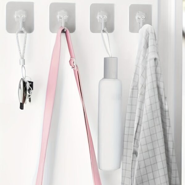 10pcs of Strong Adhesive Kitchen Hooks Adhesive Suction Cups Punch-Free Suction Cups Bathroom Wall-Mounted Toilet Wall Traceless Adhesive Hooks Towel Hook Combination Multi-Functional Hanging Convenient Storage Wall Hooks, Utility Hooks - Image 8