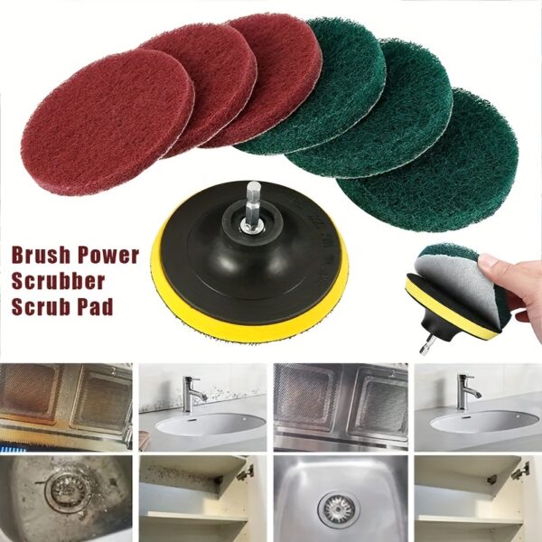 8PCS Power Drill Scrubber Brush Tile Cleaning Kit with Sanding Sponges, Green 180-240 Grits and Red 320-400 Grits - Bathroom Floor Tub Polishing Pads Home Cleaning Tools Set. - Image 9
