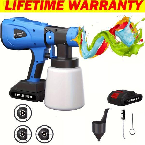 DayPlus Cordless Paint Sprayer Gun Garden Car Fence Wall Decking Ceiling Battery Charge, Spray Gun 1000ml Garden Fence Spray Gun With 1500mAh Battery, 4 Nozzles, DIY For Painting Ceiling, Wall, Garden Christmas, Halloween Decor - Image 3