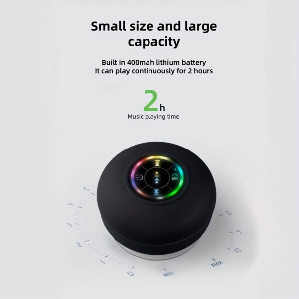 Popular Choice] Portable Wireless Speaker with Suction Cup - USB Rechargeable, 2-Hour Playtime, Parties, Bathroom, Travel & Outdoor,RGB Lighting Bathroom Suction Cup Wireless Speaker, HD Sound Quality - Image 3