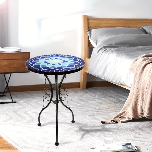 Glass Top Round Pedestal Table Set for Outdoor Patio Balcony - Decorative Mosaic Design, Durable Stained Glass Coffee Tables - Image 10