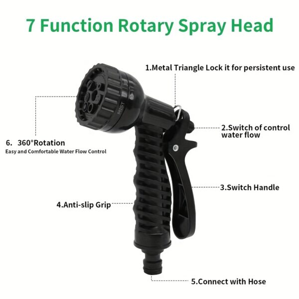 3X Telescopic Heavy-Duty Rubber Garden Hose with High-Pressure Water Gun - 3/4 Inch All-Season Outdoor Hose for Car Wash, Lawn Care & Yard Work, Includes European Thread Adapter - Image 11